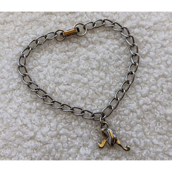 Vintage Silvertone Rhinestone Initial "M" Charm Bracelet 7 in - Picture 5 of 9